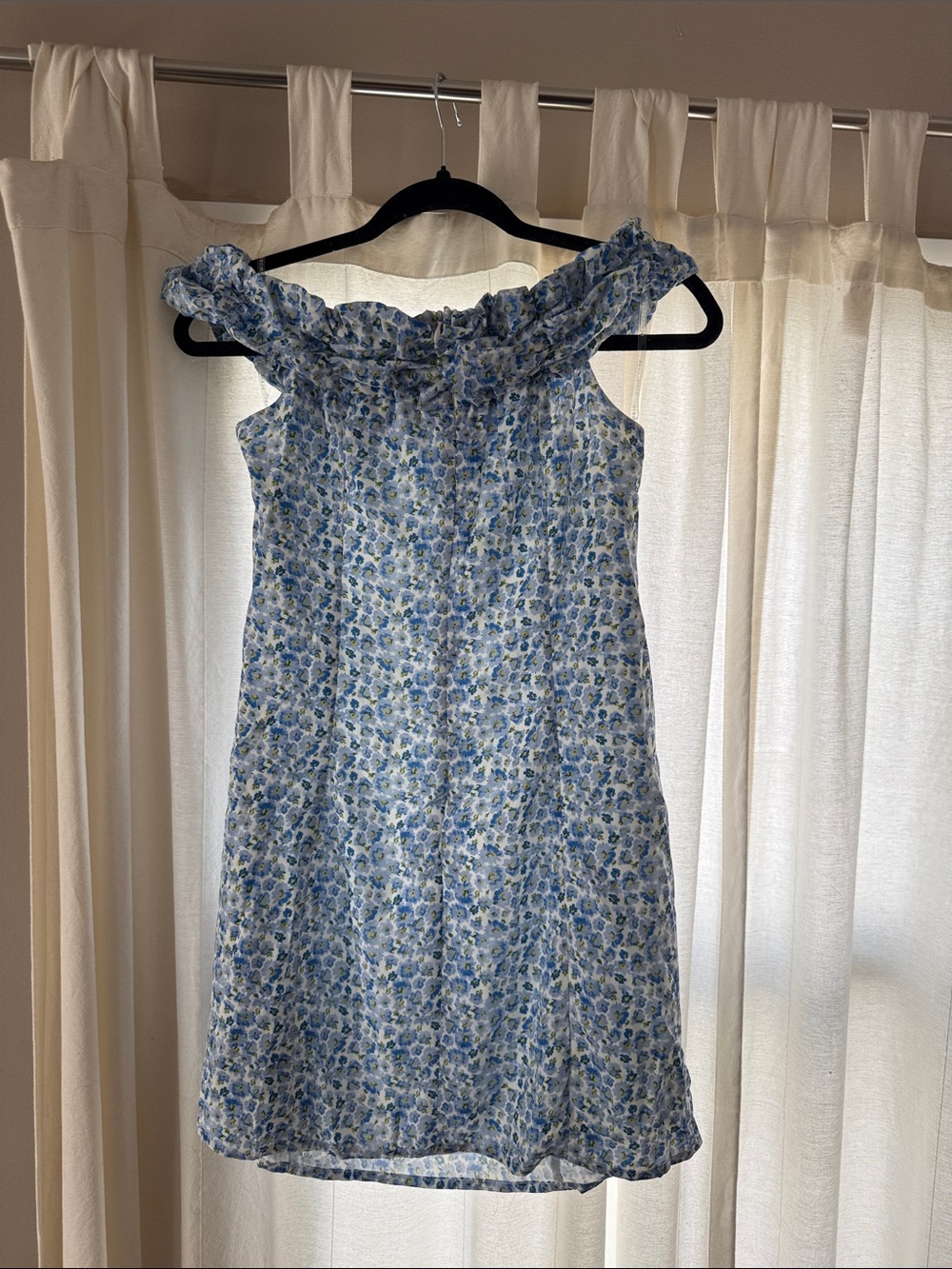 Blue Floral Ruffled Neck Sundress - Picture 2 of 3